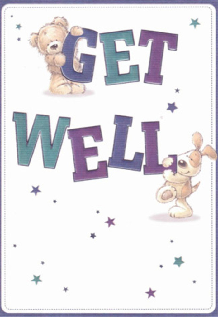 Imagining the quiet lanes of Temple, this get well card feels like a little celebration of hope and gentle reassurance. At its heart, a friendly bear-its fur a soft chestnut, cheeks glowing with kindness-stands close to a floppy-eared puppy, both surrounded by a constellation of dancing stars. The bold, sweeping letters-painted in gradients of purple and aqua-stand firm, their cheerful forms expressing confidence and care, much like a familiar greeting along the passageways of Inner Temple. There's a tactile sensation in the artwork: the gently tousled fur of the teddy, the velvet-like texture of the puppy's ears, every stroke inviting the recipient to imagine comfort through touch. The stars shimmer, as if scattering get well wishes into the spring air by Temple Church-a visual echo of flowers shared to lift a friend's spirits. The card's overall lightness and clean, inviting palette set the perfect mood for encouragement, suitable for all ages and situations. Whenever I prepare a bouquet for nearby offices or quiet chambers, I see the same thoughtfulness imbued here-every detail intentionally chosen to inspire hope. This card, much like a Temple Florist arrangement, is crafted to radiate positivity and heartfelt care, delivered just when it's needed most.